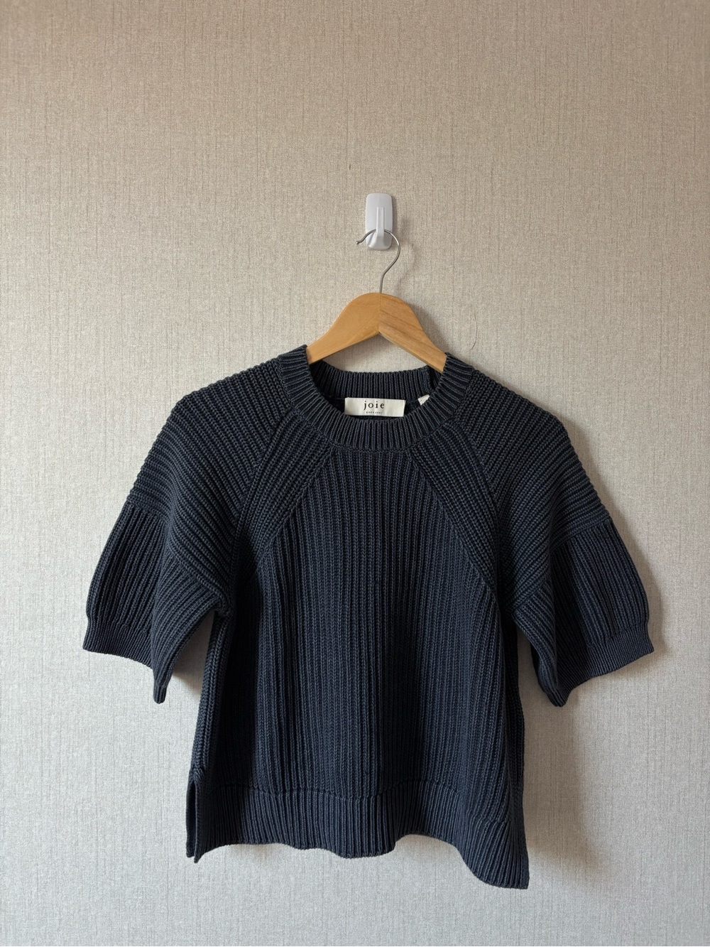 Joie blue navy Short-Sleeve Ribbed Crew Sweater